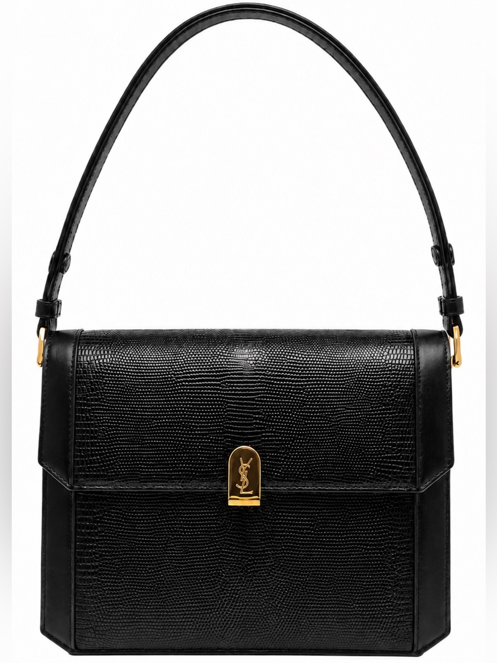 Saint Laurent Black Embossed Leather Top-Handle Shoulder Bag